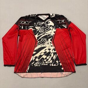 Fox Racing Dirt Bike Jersey Size XL Red All Over Print Long Sleeves Outdoor Y2K
